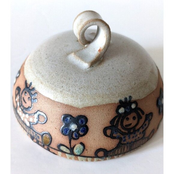 Handmade Carlota Cheese Butter Dish Tumbler Set Stoneware Studio Signed VTG Flaw - Picture 6 of 12